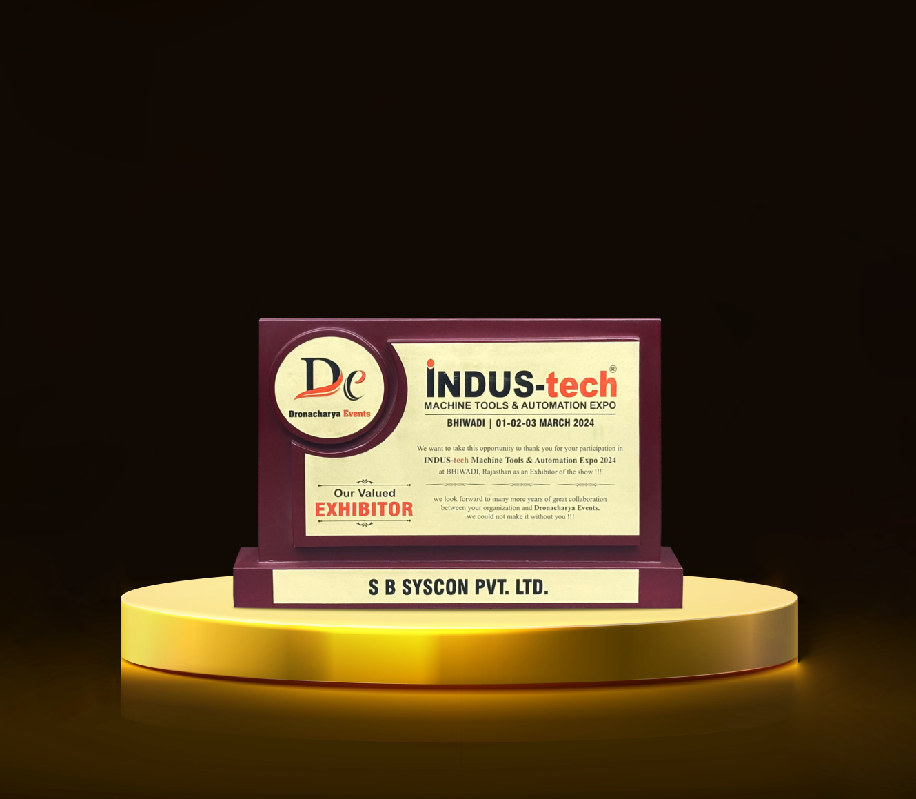 RECOGNITION FOR BEST STALL IN INDUS-TECH MACHINE TOOLS & AUTOMATION