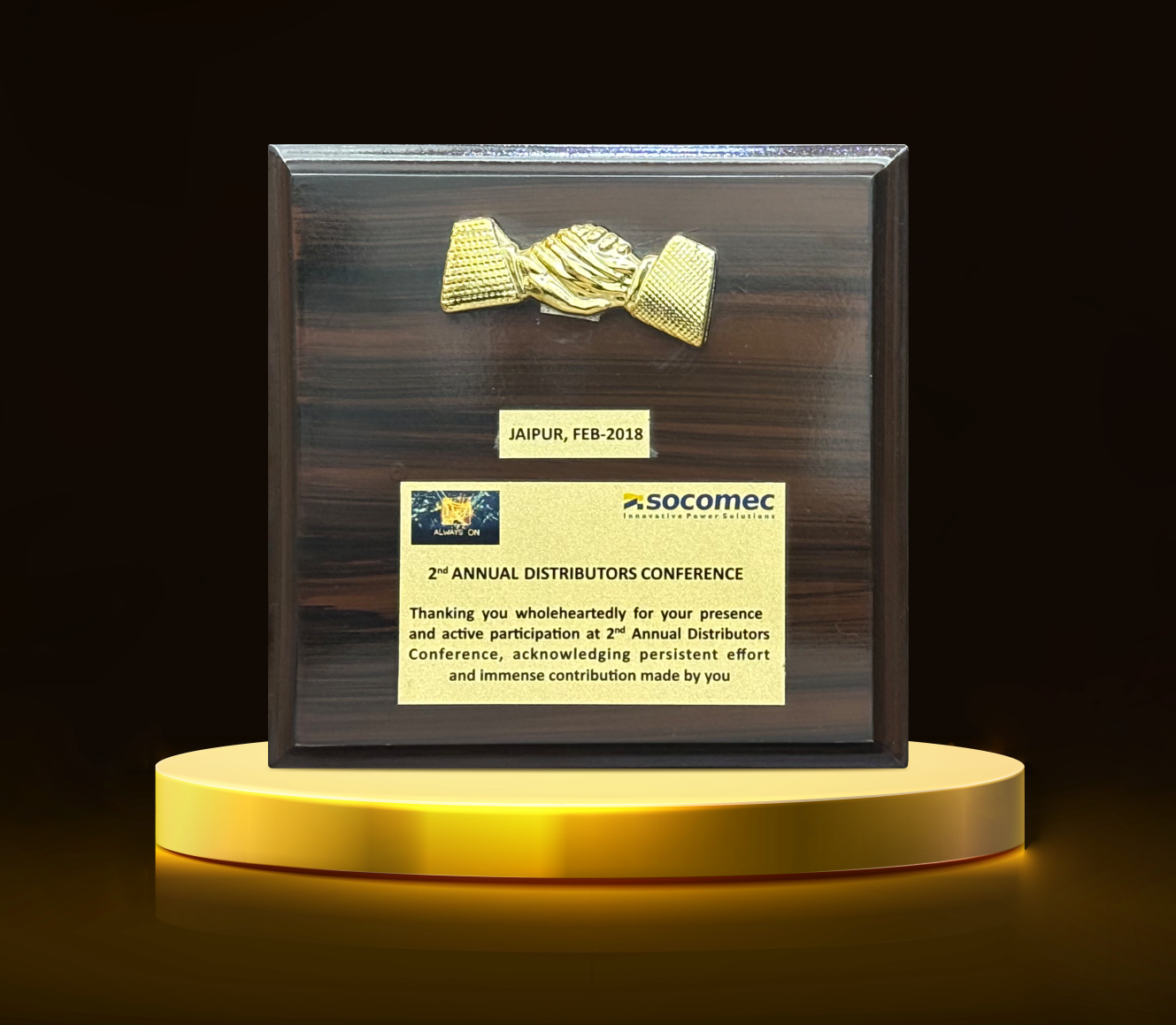 RECOGNITION FOR PARTICIPATION IN 2nd ANNUAL DISTRIBUTORS CONFERENCE - SOCOMEC