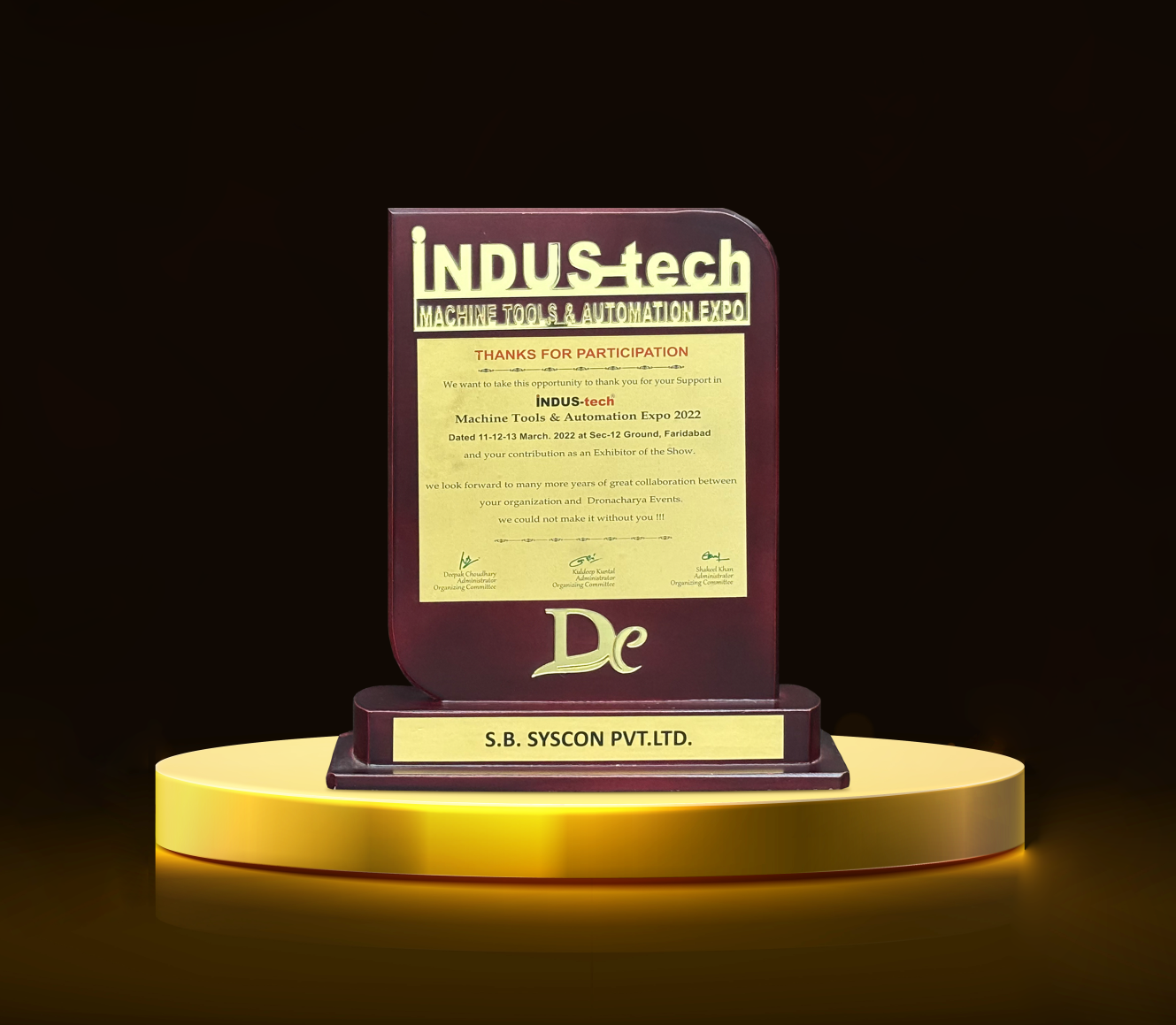 RECOGNITION FOR BEST STALL IN INDUS-TECH MACHINE TOOLS & AUTOMATION EXPO
