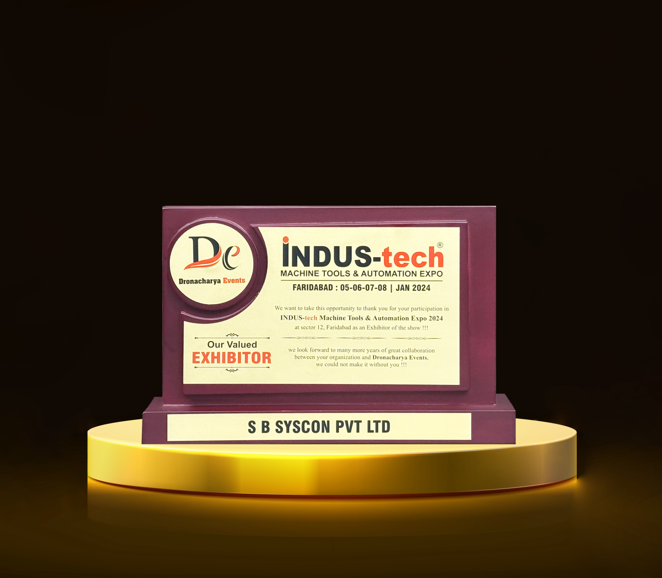 RECOGNITION FOR BEST STALL IN INDUS-TECH MACHINE TOOLS & AUTOMATION