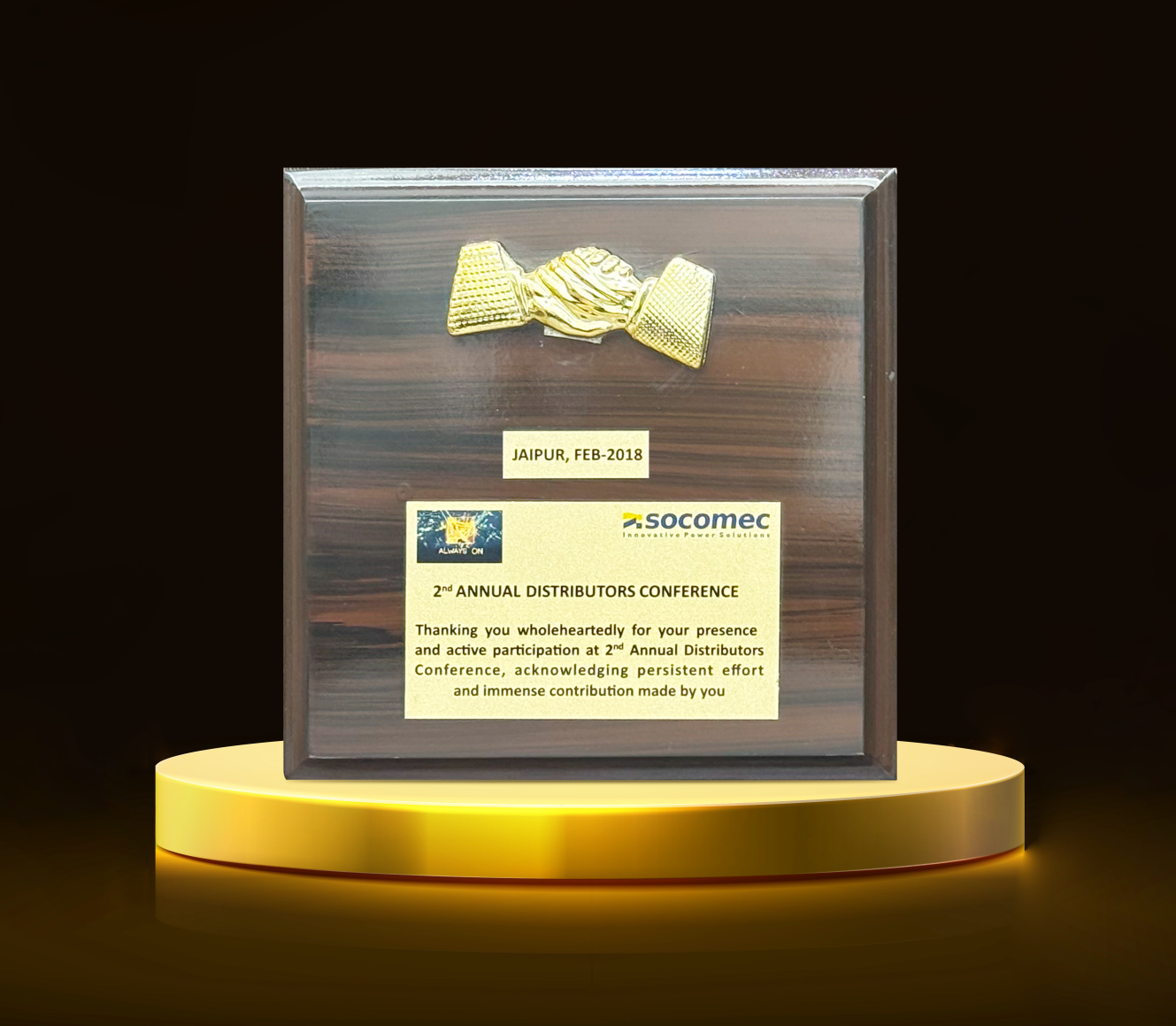 RECOGNITION FOR PARTICIPATION IN 2ND ANNUAL DISTRIBUTORS CONFERENCE - SOCOMEC